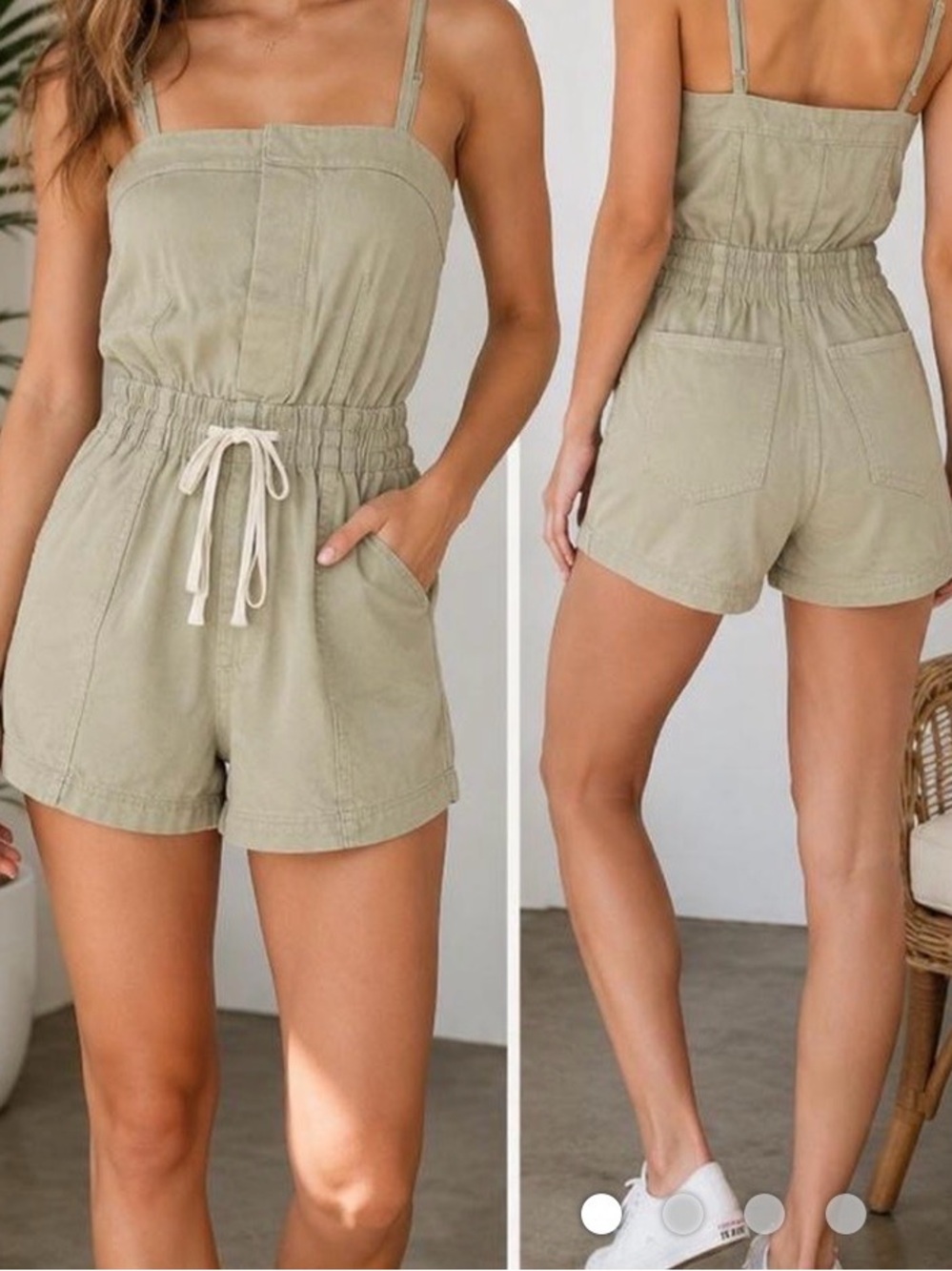 Universal Thread Neutral Beige Drawstring One-Piece Romper 100% Cotton